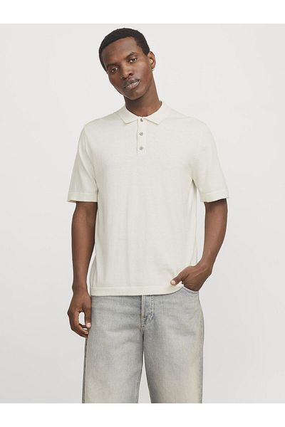Jack & Jones Ανδρικό μπλουζάκι πόλο σε μπεζ χρώμα - Jjeemil Knit, Relaxed Fit, SN Polo 12268216-Clouddanc