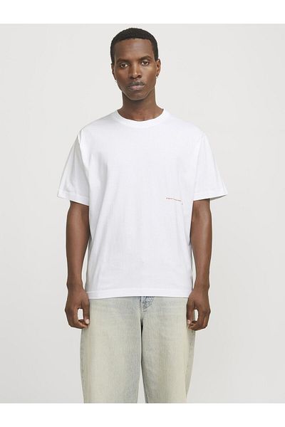 Jack & Jones Jack Jones Men's White T-Shirt - Jorporto Pattern, Crew Neck, 12273694 -01