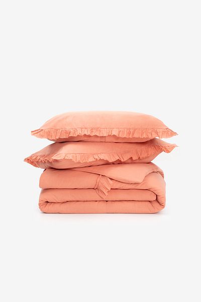 Barine Linen Frill Bed Linen - Double, Peach, 200X220