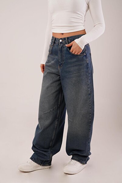 Hipo Trend Washed Denim Trousers with Back Belt Detail