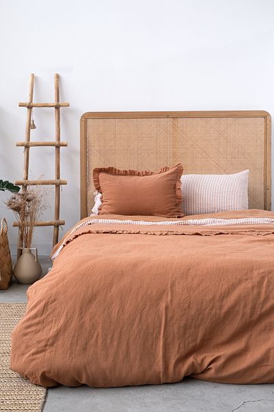 Barine Frill Linen Double Duvet Cover Tan 200X220