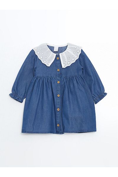 LC Waikiki Lcw Baby Blue Baby Collar Embroidered Jean Baby Girl Dress