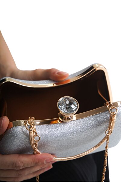 GUİZA Geantă pentru rochie de seară argintiu-auriu - cu brațe și lanțuri, kit...