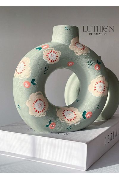 Luthien Design Mint Floral Donut Ring Vase Set