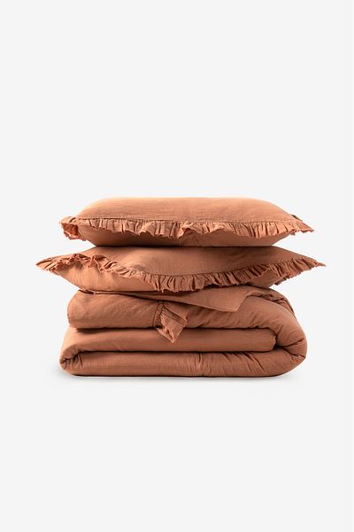 Barine Frill Linen Double Duvet Cover Tan 200X220