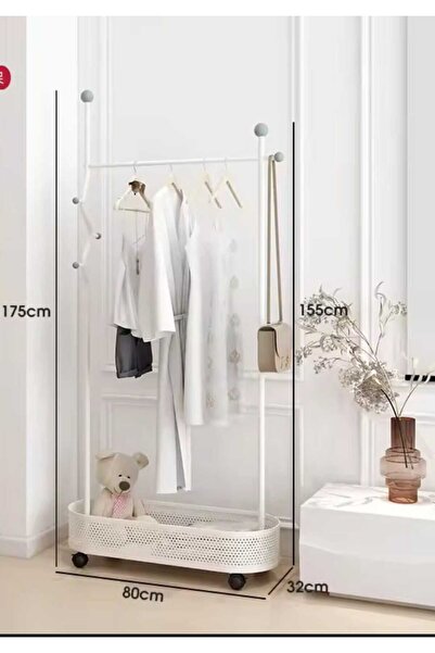 TRENDESK Metal Beyaz Konfeksiyon Askısı Metal Elbise Askılığı Oval Sepetli as...