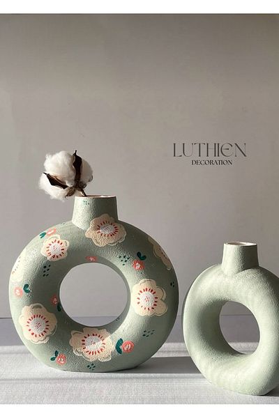 Luthien Design Mint Floral Donut Ring Vase Set