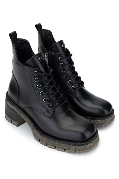 Tamer Tanca Kadın Hakiki Deri Siyah Deri Topuklu Bot