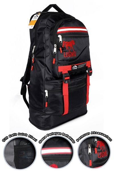 LUGMO Σακίδιο πλάτης 65 λίτρων Reflective Black Red Mountaineer - Gusseted Earthquake Bag