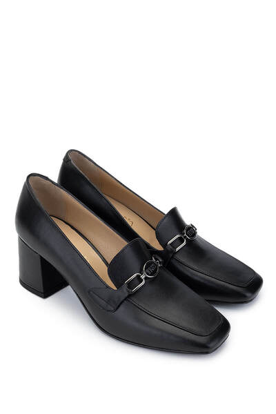 Tamer Tanca Kadın Hakiki Deri Siyah Deri Topuklu Ayakkabı