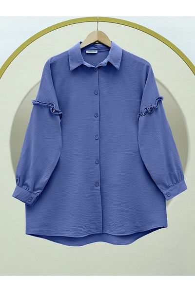 Modamorfo Lässige Ayrobin-Tunika in Indigo mit Strassärmeln und Rüschen