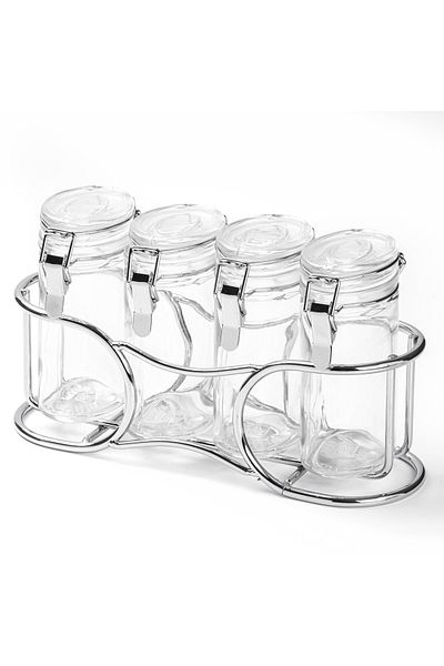 Tantitoni Set of 4 Glass Spice Bowl with Locking Lid and Stand 100ml