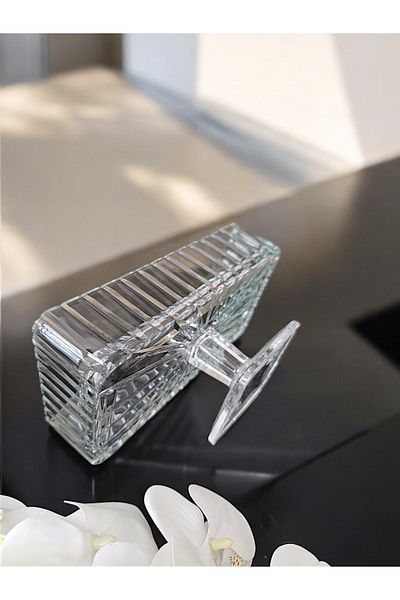 AYZ HOME Cutting Crystal Glass Baton Rectangular Presentation Bowl - Salad Bowl