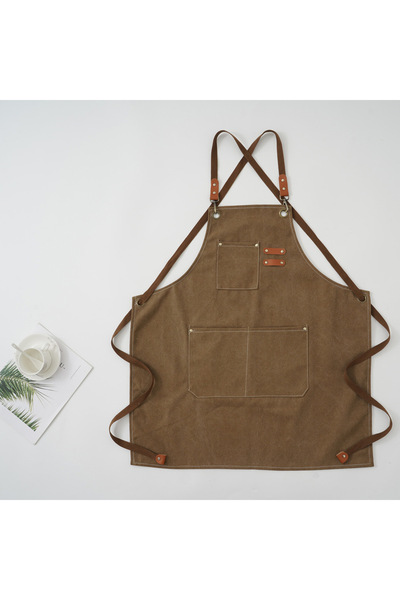 Choice مريلة قماشية سميكة بنية اللون، مطبخ، قهوة، صالون شعر، نجار، عامل بستاني، حزام من قماش الدنيم،