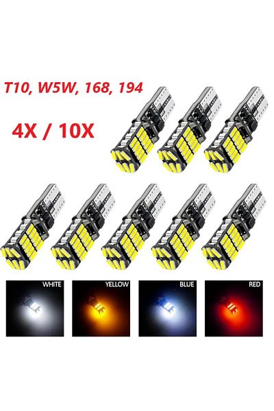 Choice 4 قطع T10 بيضاء 4/10 قطع فائقة السطوع T10 W5w لمبات LED Canbus 12 فولت/24 فولت أصفر أخضر أبيض داخلي للسيارة
