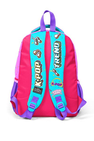 Coral High Rucsac de școală cu trei compartimente cu model K-Pop turcoaz roz pentru copii 14427