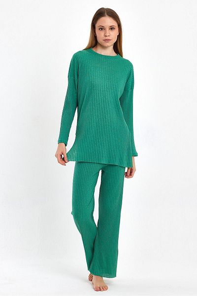 cankids Green Women's Ribbed Tracksuit and Pajama Set - Casual Home Wear Reported