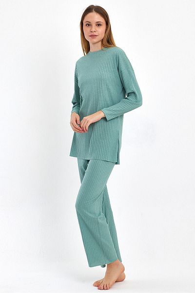 cankids Water Green Corduroy Women's Tracksuit and Pajama Set - Casual Homewear with Report