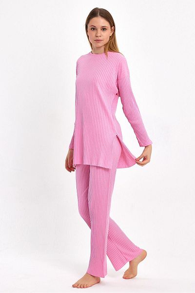 cankids Powder Colored Women's Ribbed Tracksuit and Pajama Set - Casual Home Wear