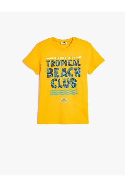 Koton Summer Cotton T-Shirt - Short Sleeve, Crew Neck, Print Detail