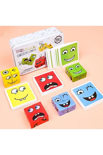 Choice لعبة التعبير عن المشاعر للأطفال من Iron Box، مكعب خشبي، لوحة تغيير الوجه، لعبة ألغاز كرتونية، مونتيسوري