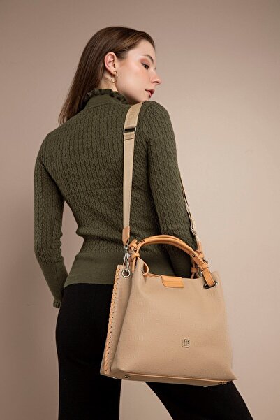 Just Polo حقيبة كتف نسائية مصنوعة يدوياً كبيرة الحجم مكونة من 5 أقسام – تصميم...