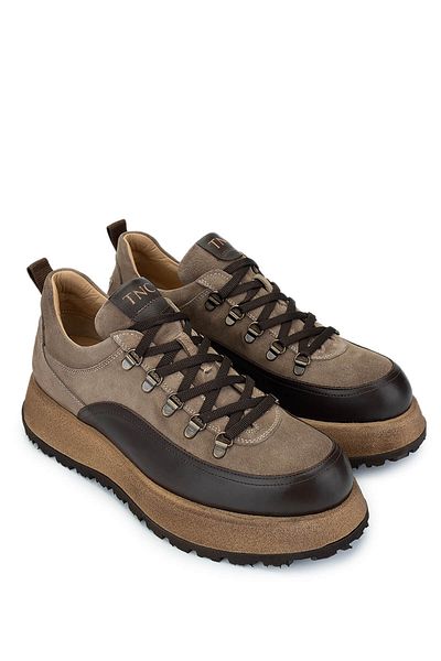 Tamer Tanca Men's Genuine Leather Beige Suede Sneakers & Sports Shoes
