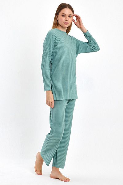 cankids Water Green Corduroy Women's Tracksuit and Pajama Set - Casual Homewear with Report