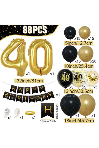 Choice طقم قوس بالونات أسود وذهبي آخر مكون من 40 بالونة، مناسب لحفلات أعياد ا...