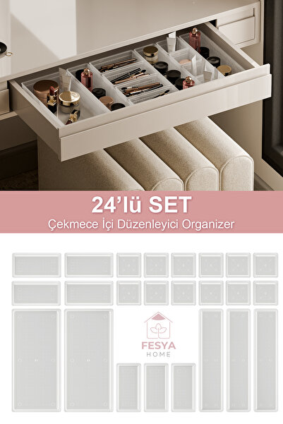 Fesya Home درج اوريغامي شفاف - 24 قطعة، منظم 12k-7o-3b-2xl