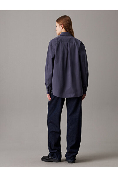 Calvin Klein Kadın Monogram Pamuklu Lacivert Gömlek