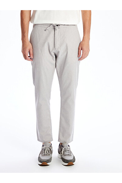 LC Waikiki Γκρι ανδρικό παντελόνι με ρίγες τυπικής εφαρμογής