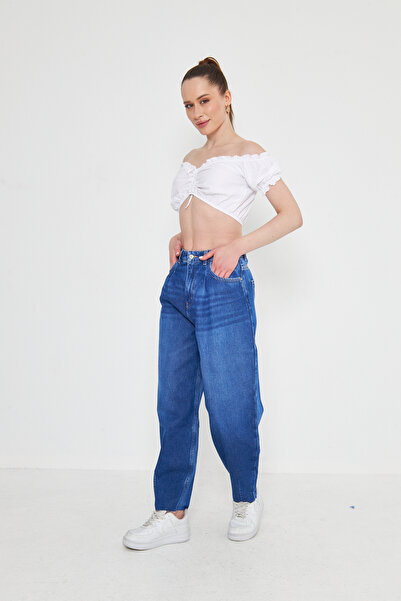 Kutaf Сині широкі джинси з високою талією, балонного крою, баггі, жіночі штани