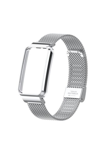 Choice جراب حماية معدني فضي اللون لسوار Mi Band 7 Pro، يتضمن سوارًا وغطاءً لس...