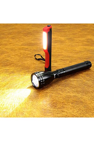 Geepas 2-in-1 Rechargeable Flashlight 236mm - Rechargeable Battery up to 1500 Times with Waterproof Body