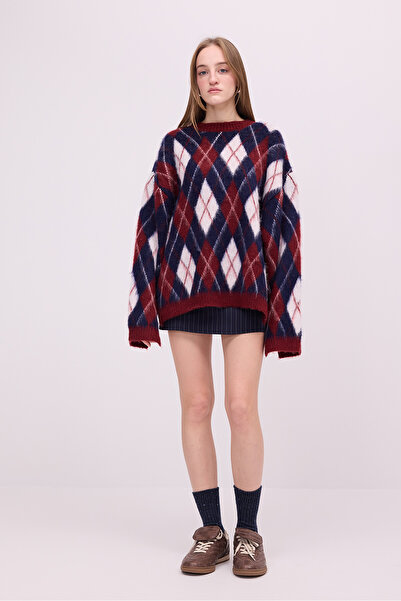 Addax Diamond Patterned Soft Textured Knitwear Sweater K2450-A5