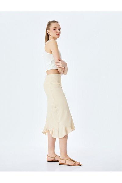 Koton Asymmetrical Midi High Waist Skirt with Stitching Detail