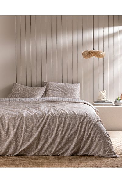 Madame Coco Garde Ranforce Printed Double Duvet Cover Set - Beige 100% Cotton