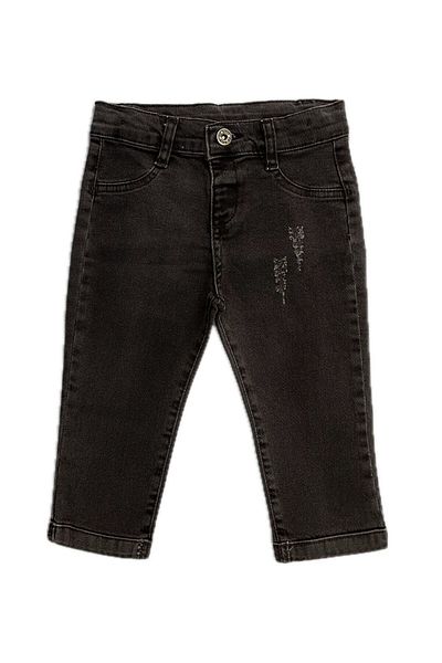 minny max Black Denim Kids Trousers with Elastic Waist Fraying Detail