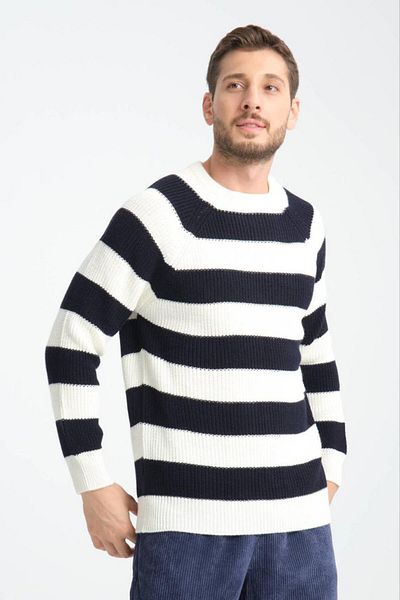bafatex Men's Black - White Striped Knitwear Sweater
