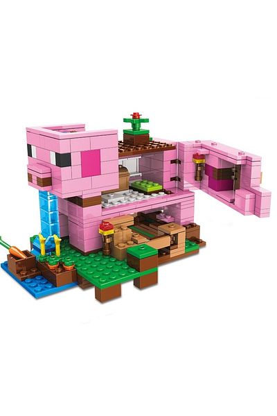 Choice With Figures No Box Cartoon Animal Diy Pink Pig House Building Block Educational Toy For Kids Gift