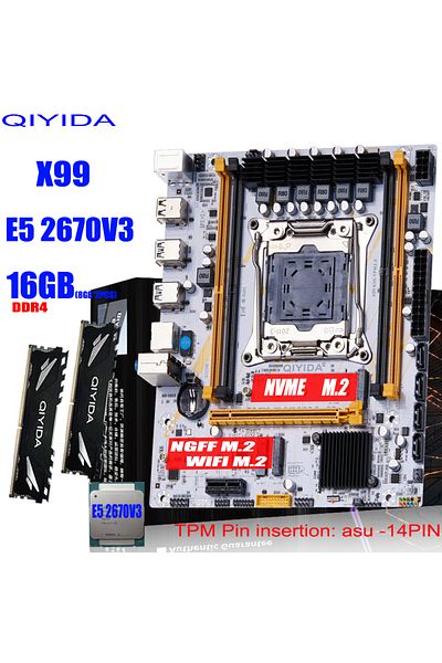 Choice مجموعة اللوحة الأم QIYIDA X99 مع وحدة المعالجة المركزية LGA2011-3 Xeon E5 2670 V3 (2*8 جيجابايت) وذاكرة وصول عشوائي DDR4 سعة 16 جيجابايت وM-ATX NVM...