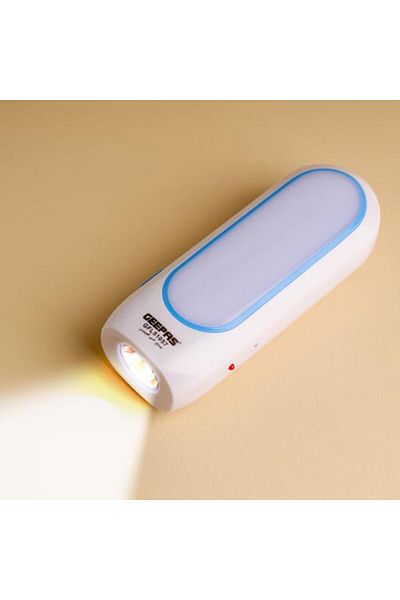 Geepas Rechargeable LED Flashlight- Perfect for Indoor and Outdoor Use, 3.5 Hours Continuous Working
