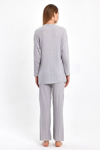 cankids Light Gray Women's Ribbed Pajamas Set - Reported Tracksuit and Casual Home Wear