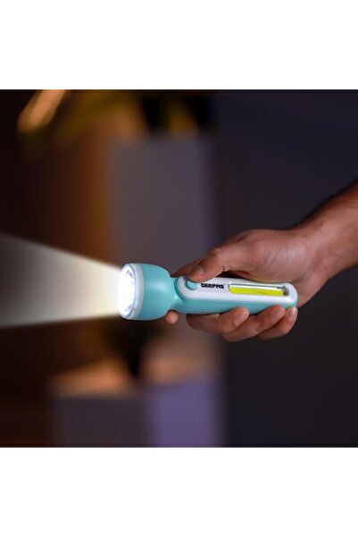 Geepas Rechargeable LED Torch- Sturdy Housing with COB and Hi-Power LED| 3 Hours Working Time