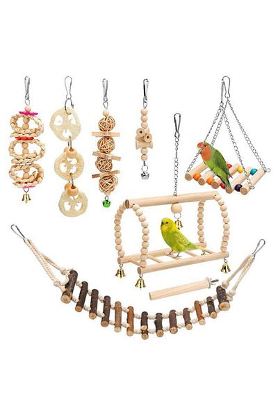 Choice مجموعة مكونة من 8 قطع من ألعاب الطيور الببغائية المصنوعة من الخشب لعض الطيور الأليفة وتدريب الطيور...