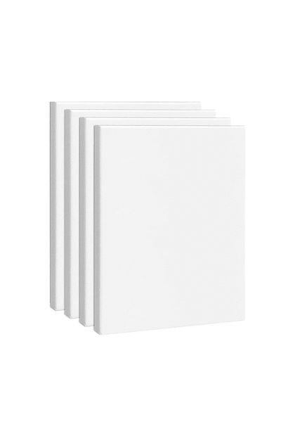 Choice قماش أبيض مشدود، 4 قطع، قماش مربع فارغ مقاس 8 × 10 بوصات (20 × 25 سم)، قماش قطني 100%