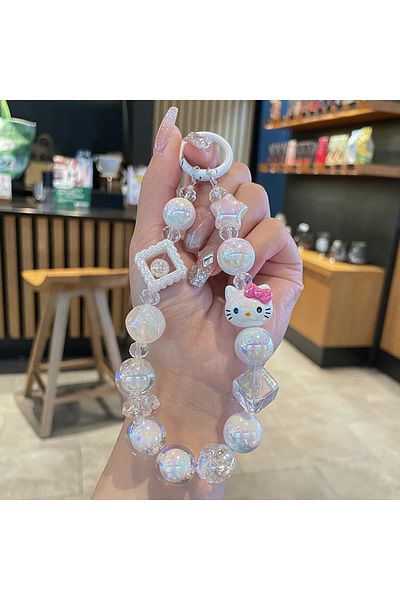 Choice Hello Kitty Sanrio Hello Kitty Phone Pendant Anime Cartoon Kitty Multiple Styles Beaded Phone Case C