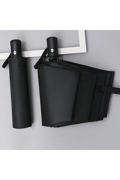 Choice Black 8-rib Automatic Folding Umbrella - Compact, Lightweight, Durable, Uv Protection - Rain And Sun