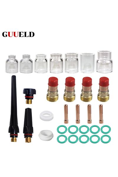 GUUELD 30pcs Tig Welding Torch Accessories Stubby Gas Lens 4#~12# Pyrex Glass Cup Kit For Wp-17/18/26 To...